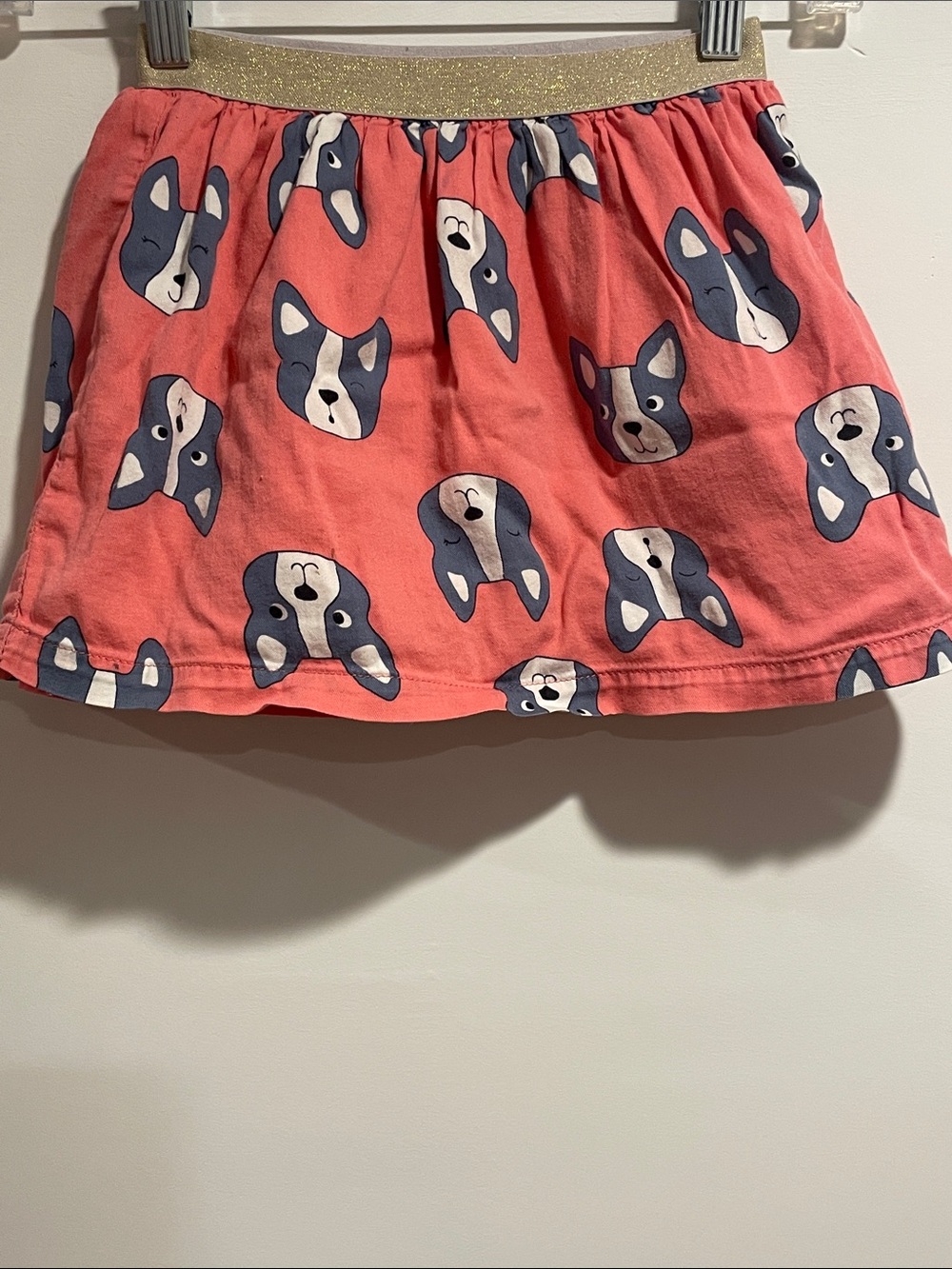Carter's Coral Skirt with Navy Dog Faces and Gold Waistband